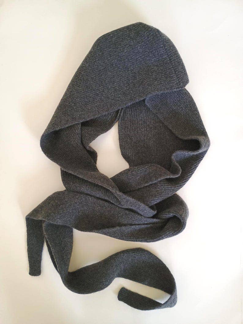 Knitted Hooded Scarf for Women, Cashmere Merino Blend, Cozy Winter Hood Wrap