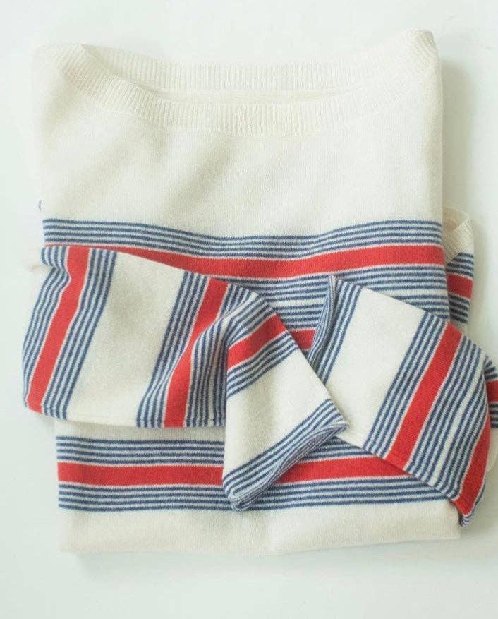 Country Stripe Sweater | Ivory/Blue/Coral