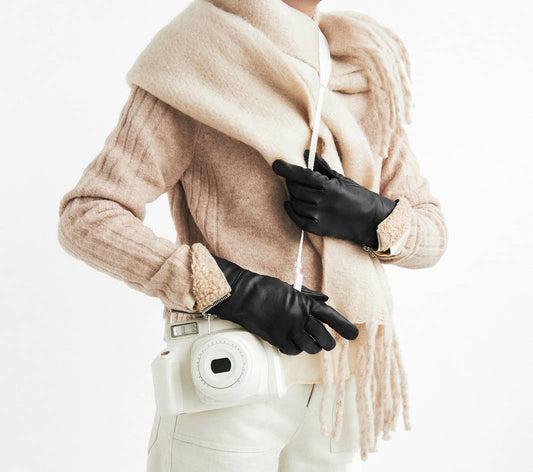 (L143) Gloves: Touch Tech Leather w/ shearling cuff zipper