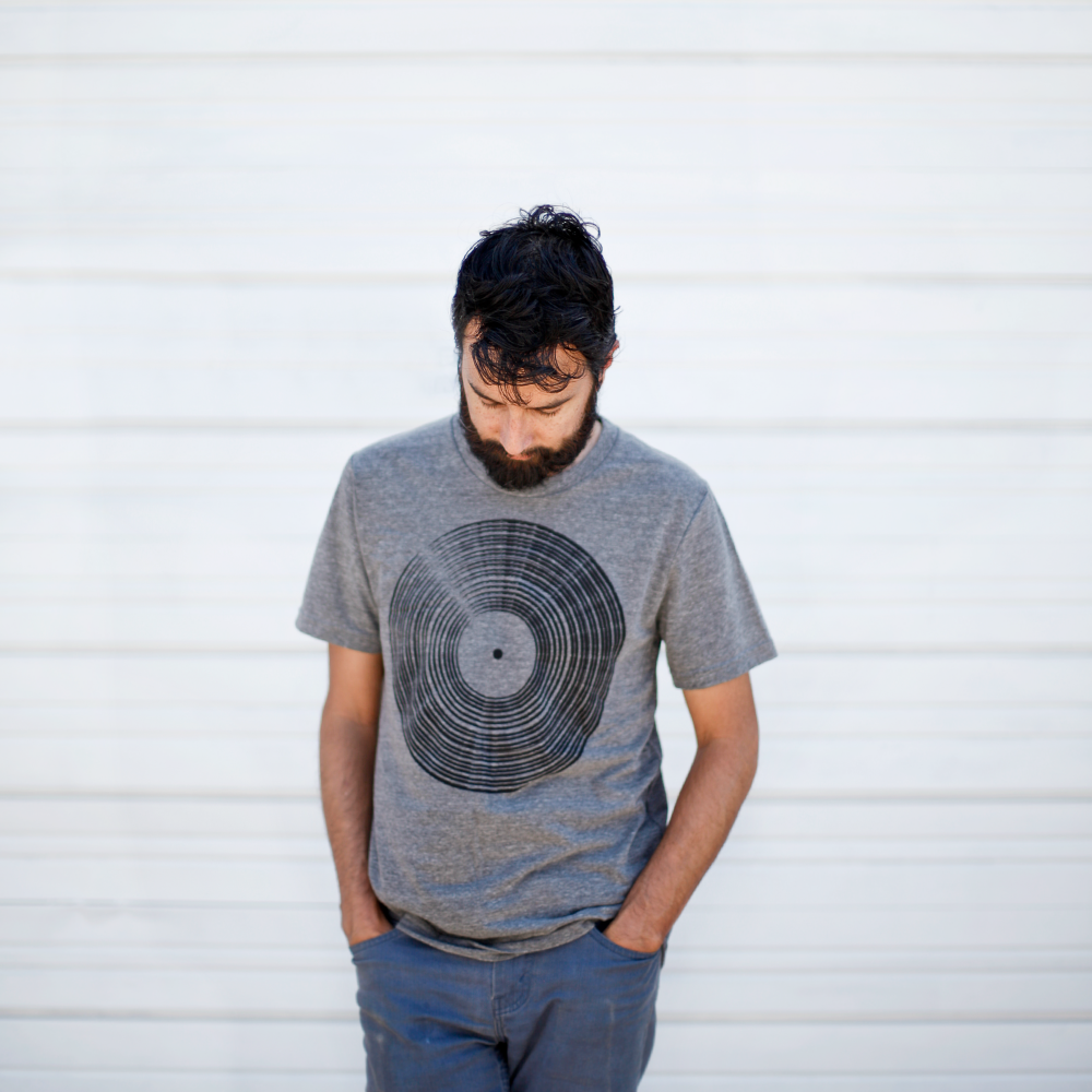 Vinyl Record LP Men's DJ Tee Shirt Gray Made in USA