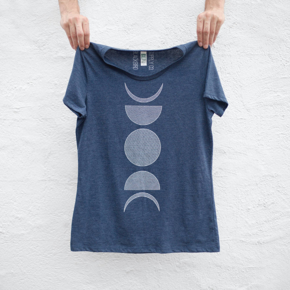 Moon Phase Women's Tee Shirt Made in USA Dusk Blue