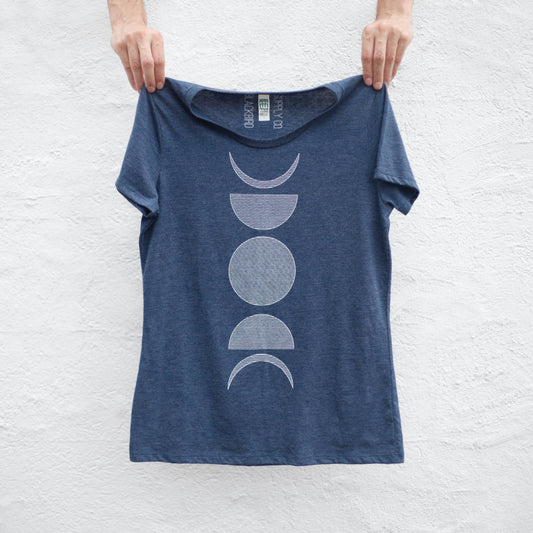 Moon Phase Women's Tee Shirt Made in USA Dusk Blue