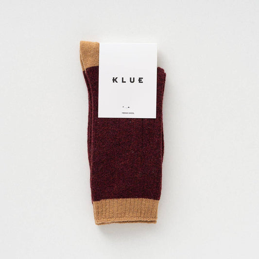 KLUE Merino Wool socks with Bands | Burgundy and Caramel