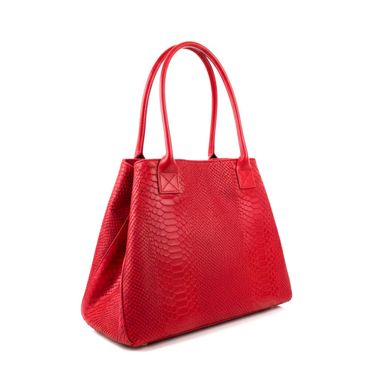 Italian Red Python-Embossed Leather Bag