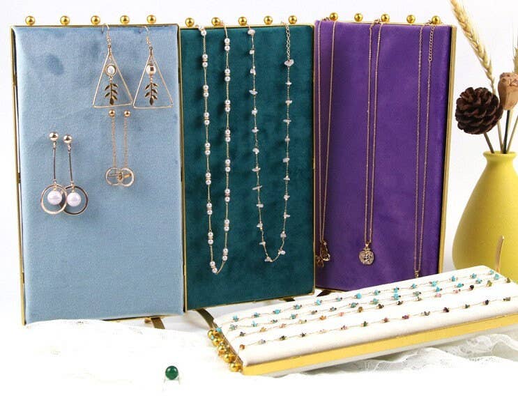 Vintage Inspired 2-Sided Velvet Jewelry Display Panel Stand