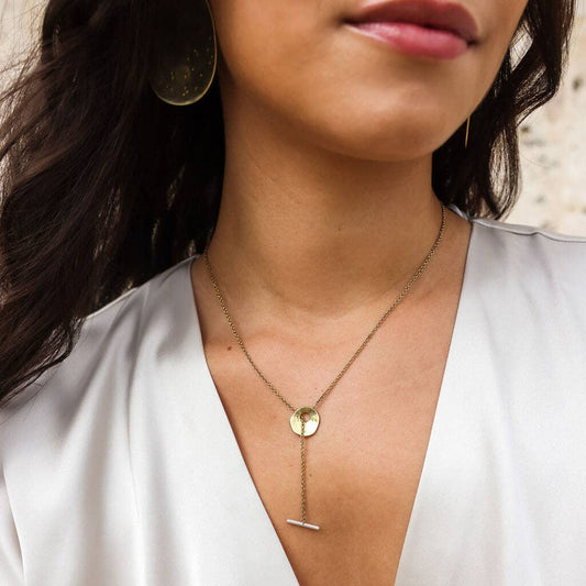 Oyster Lariat Necklace - Brass + Sterling