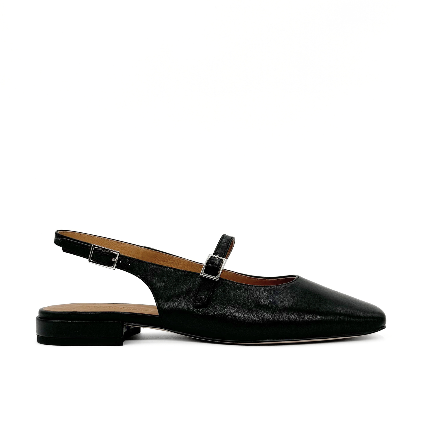 Black | Athena Slingback Square Toe Flats