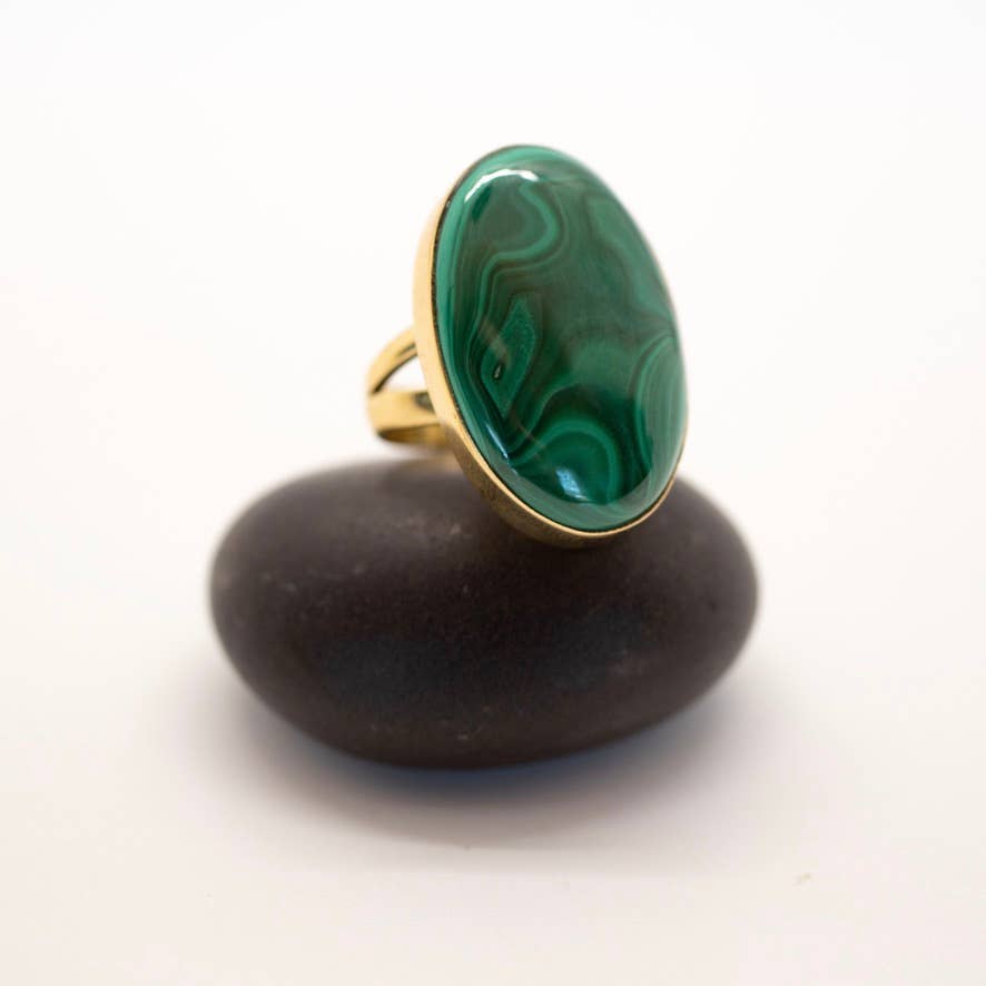 Large Brass Freeform Stone Ring