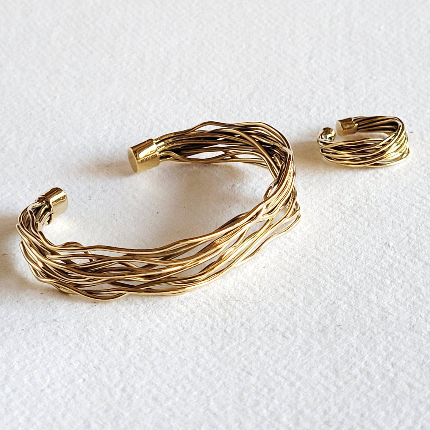 Twiggy Brass twig wire layered cuff bangle bracelet ring