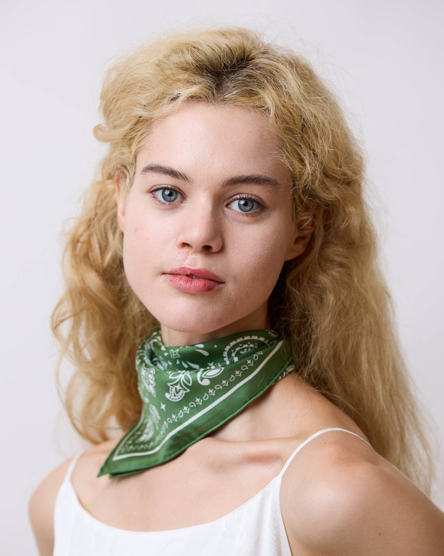 “Paisley" Silk Bandana Scarf - Sagebrush Green