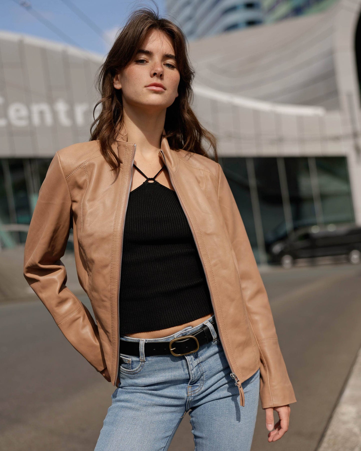 Marin | Gold Oval Buckle Design Statement Leather Belt Women