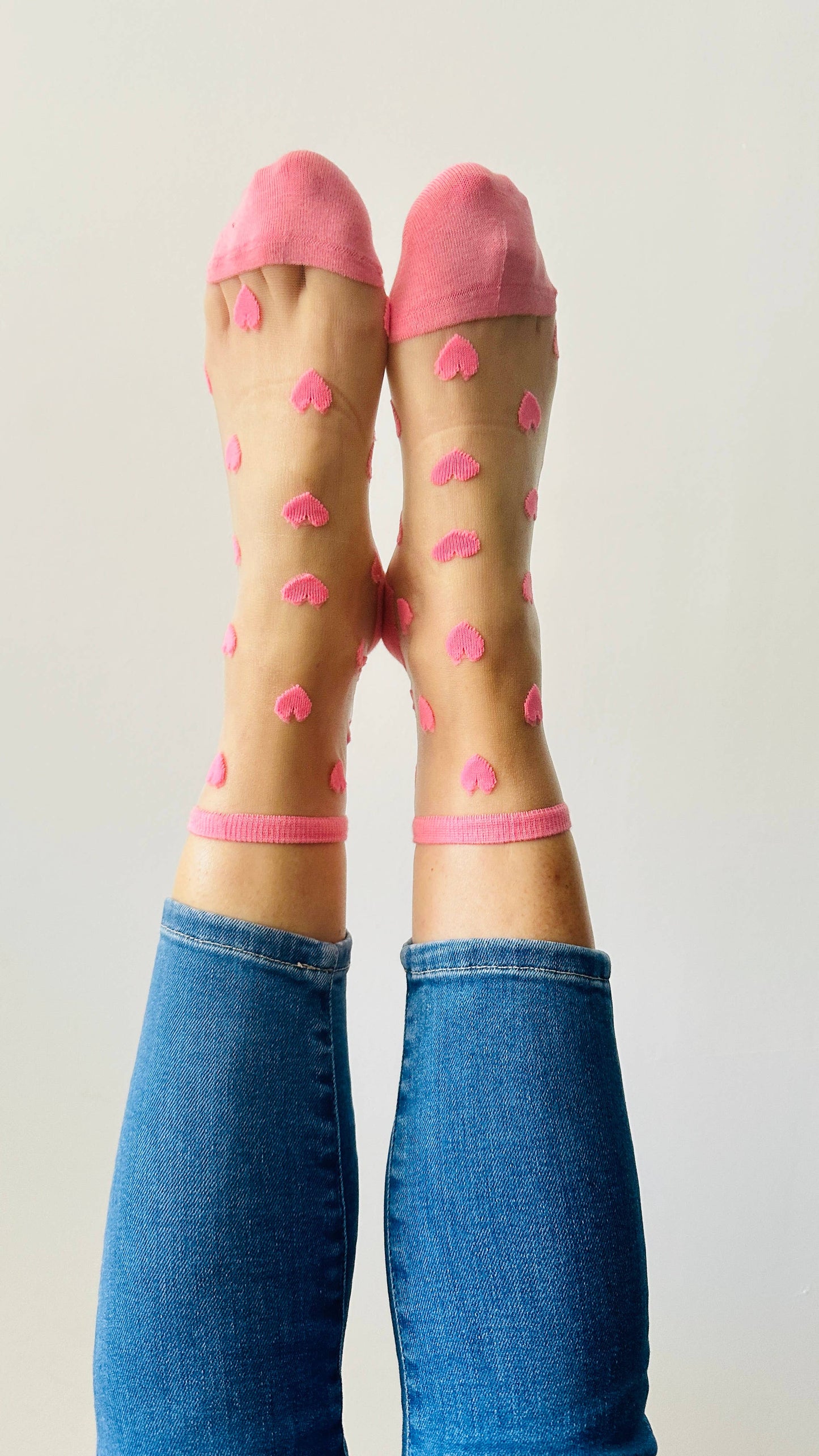 Laure socks with coral pink hearts - socks