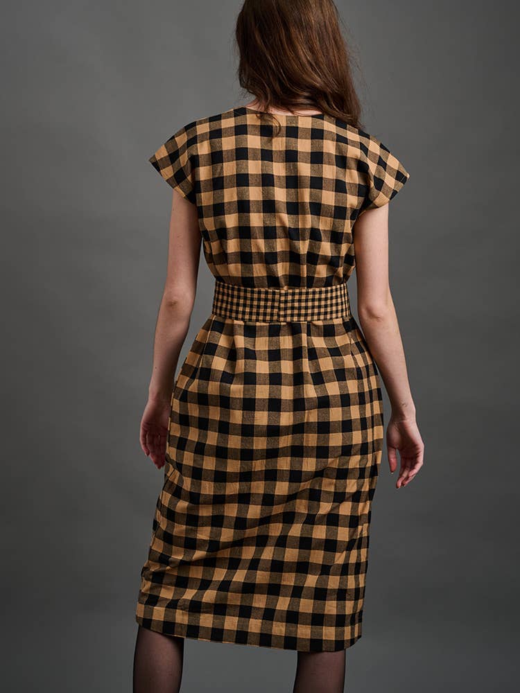 Padma Pocket Dress Black and Tan Mix