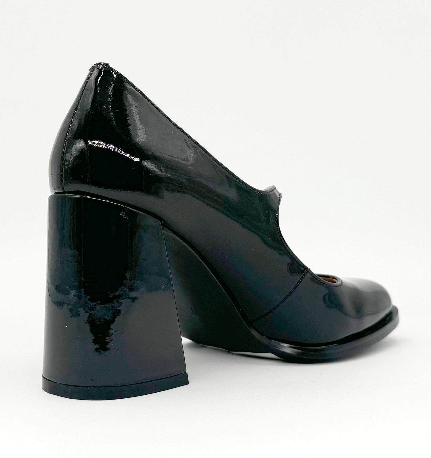 Jackie MaryJane Black Patent Leather Heel