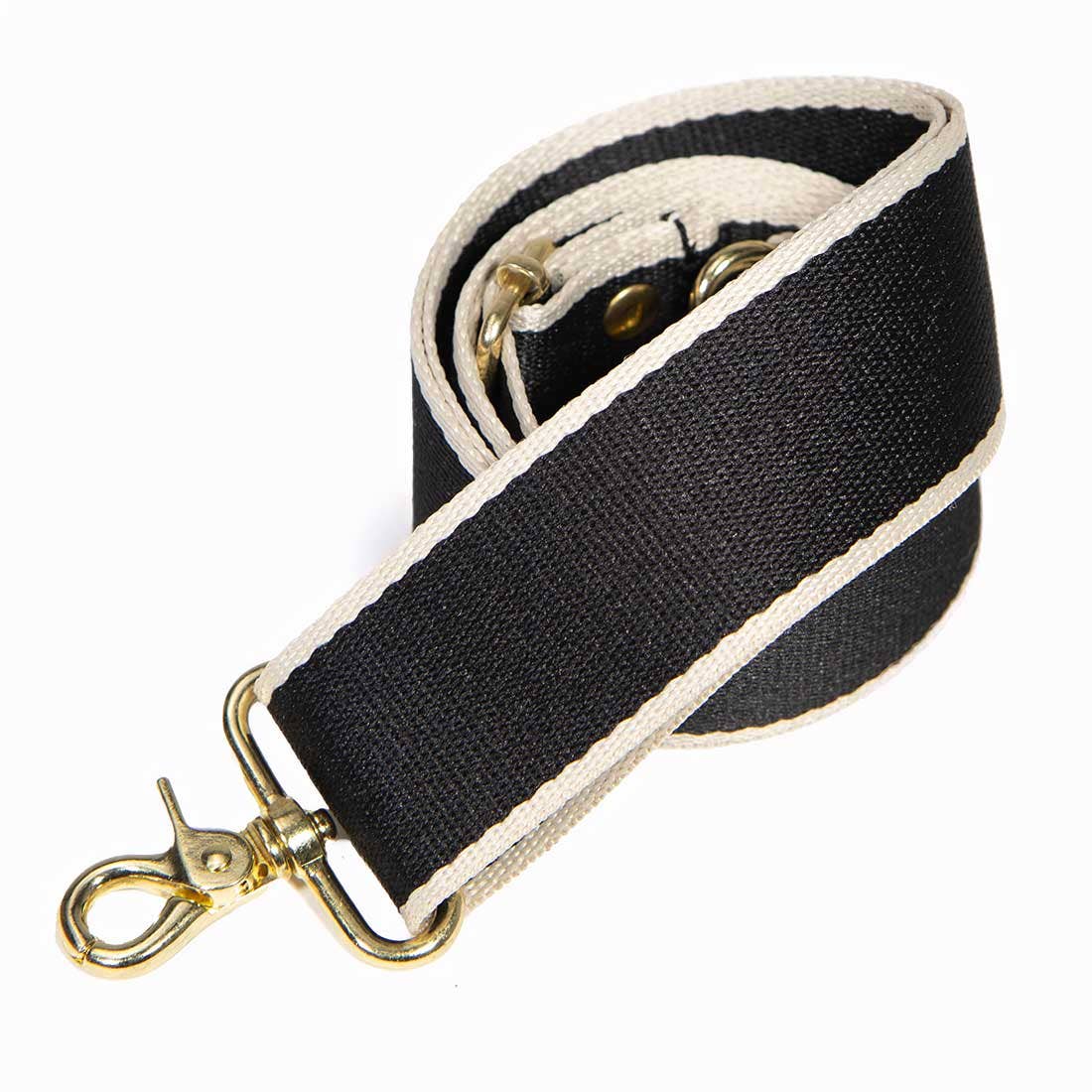 Cotton Striped Cross Body/Shoulder Strap- Black/Ivory