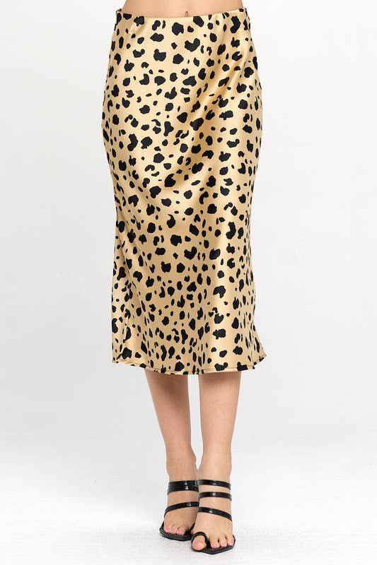 Animal Print Satin Midi Skirt (Made in USA)