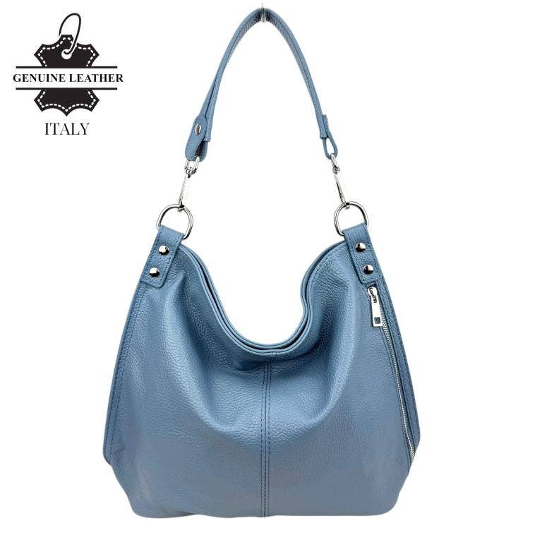 Italian Leather Hobo Bag with Front Pocket B2B 57407