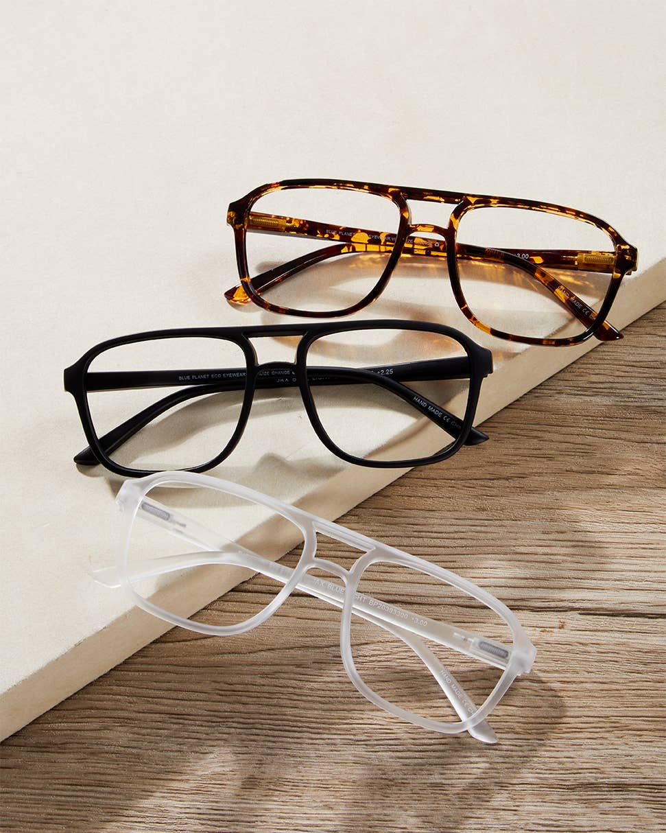 BP20391 - NEW Jax Aviator Brown Marble Blue Light Reader