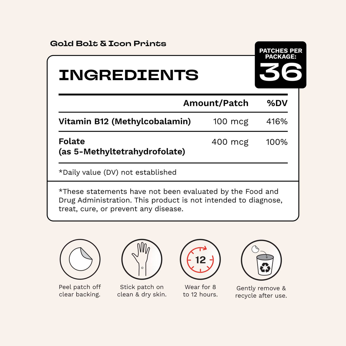 ENERGY BOOST clean Vitamin B12 patch 36pk- lightning bolt