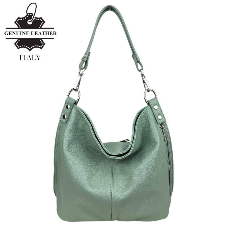 Italian Leather Hobo Bag with Front Pocket B2B 57407
