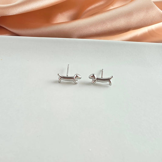 Luxe Dainty Dachshund Studs - Silver Dog