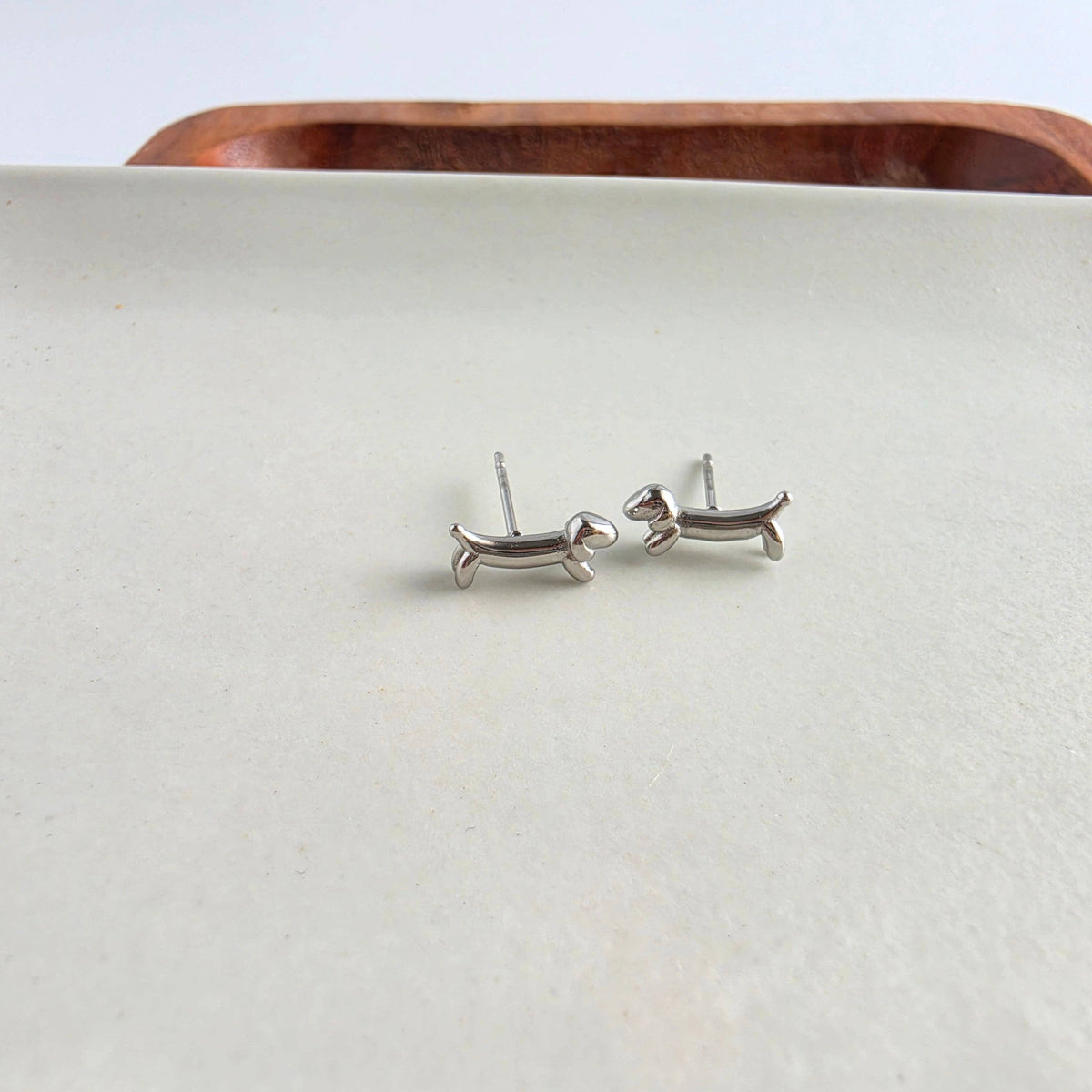 Luxe Dainty Dachshund Studs - Silver // Earrings, Dog