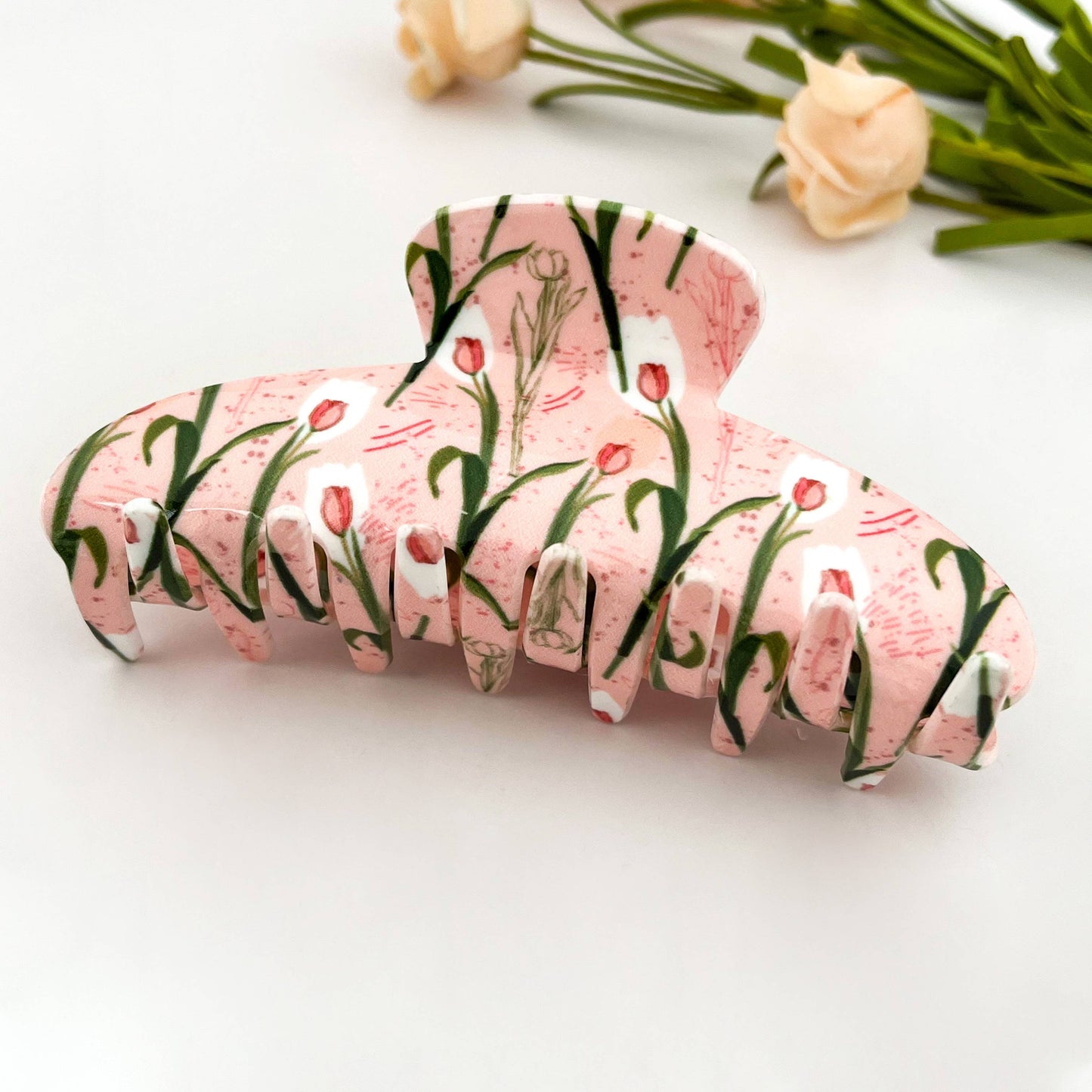 Romantic Pink Tulip Acetate Claw Clip-spring gift