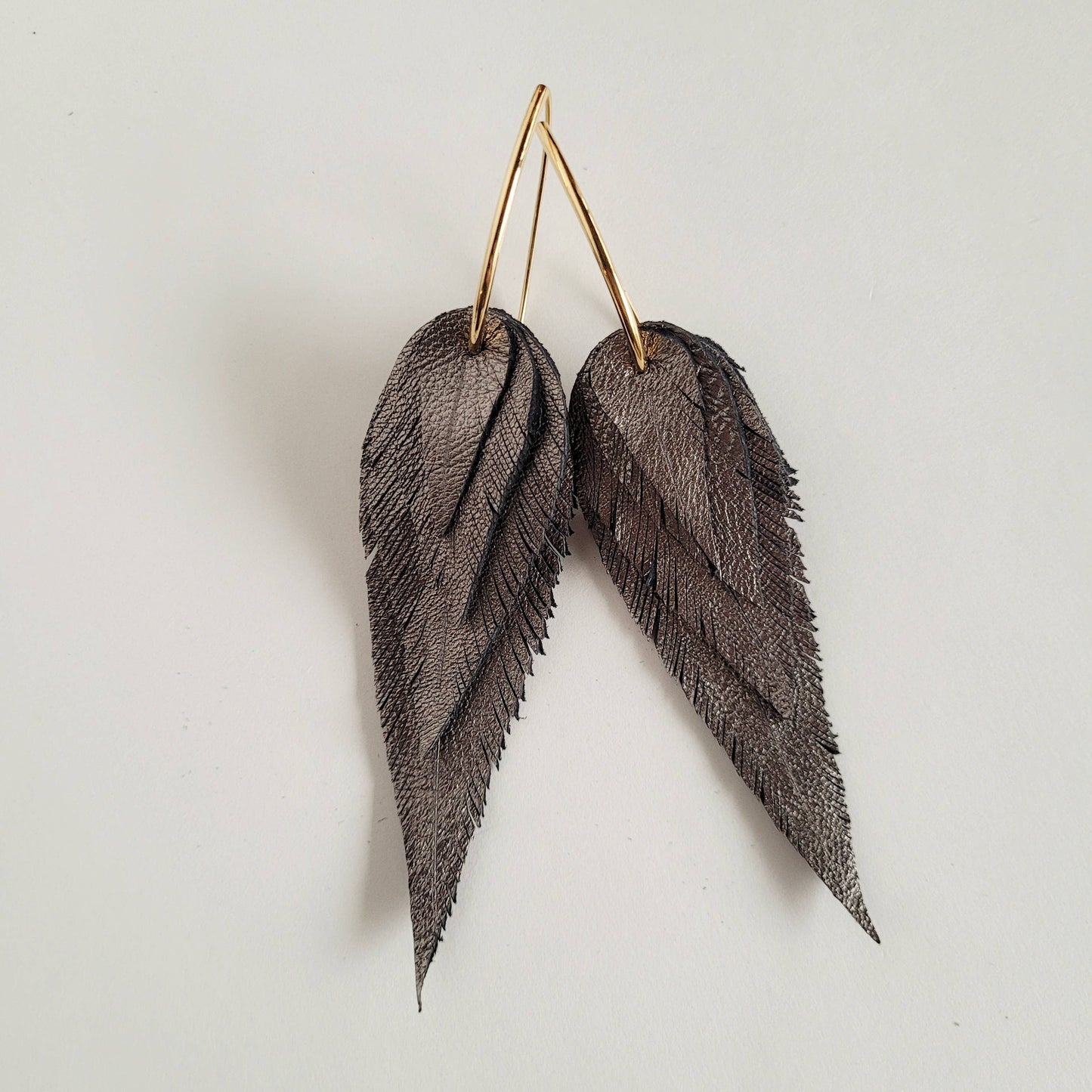 Handmade Metallic Leather Feather Earrings #BX41