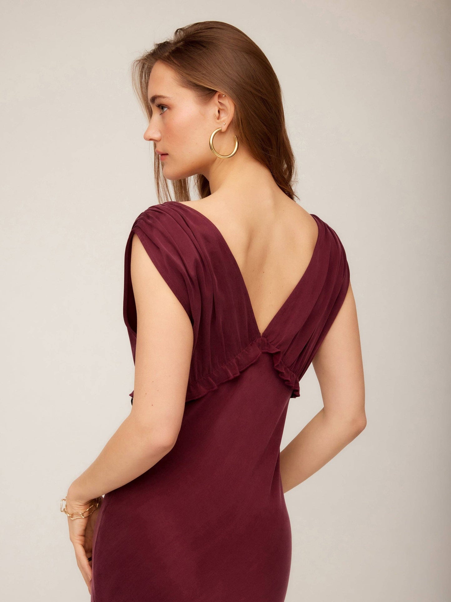 Cierra Ruffle Detail Midi Dress