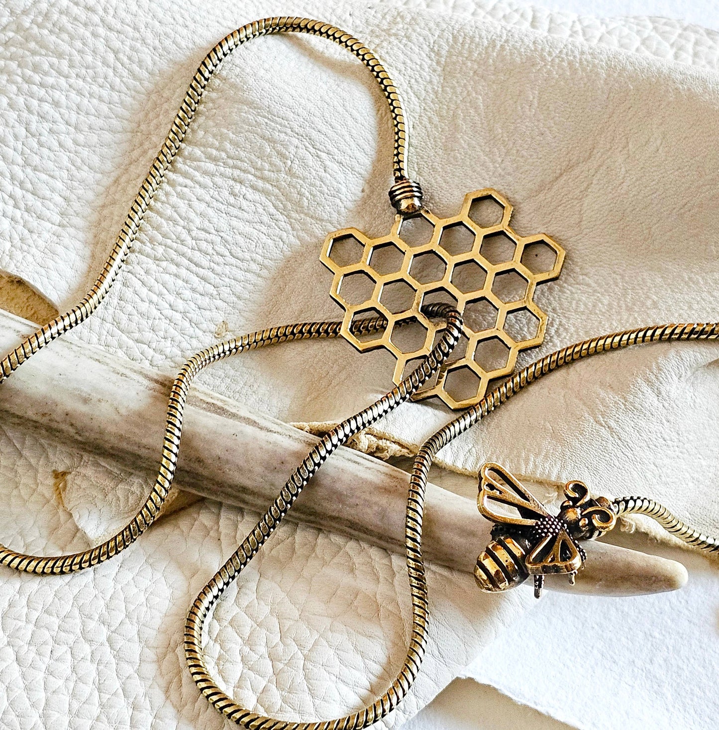 Brass Bee Honeycomb Chain Lariat Necklace BX37