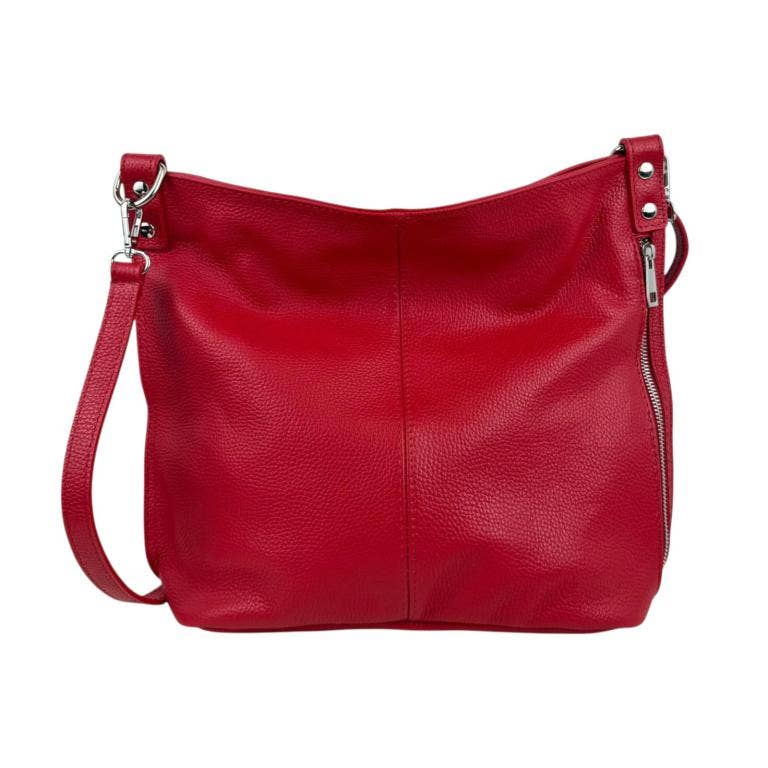 Italian Leather Hobo Bag with Front Pocket B2B 57407