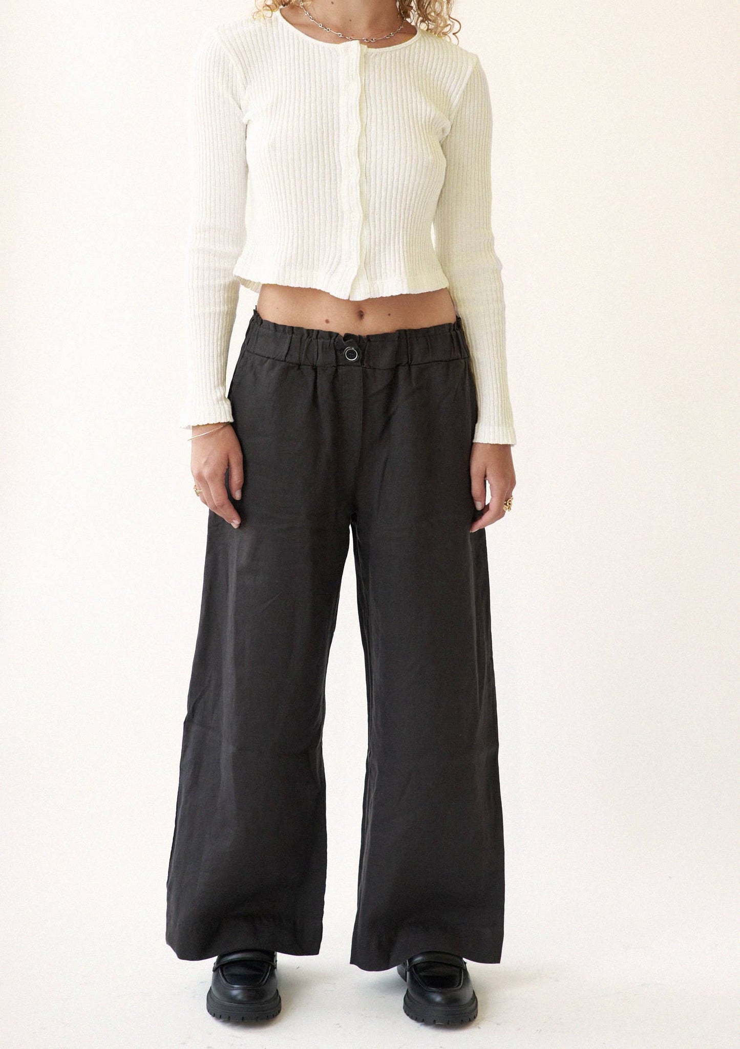 Washed Linen Trouser | Black