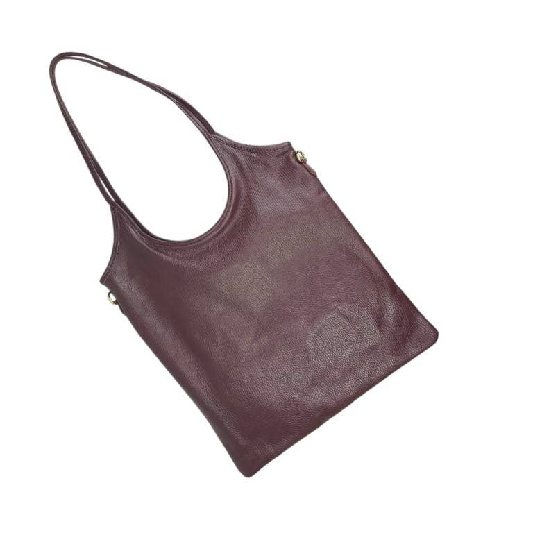 Leather Bag with Long Handles and Crossbody Strap