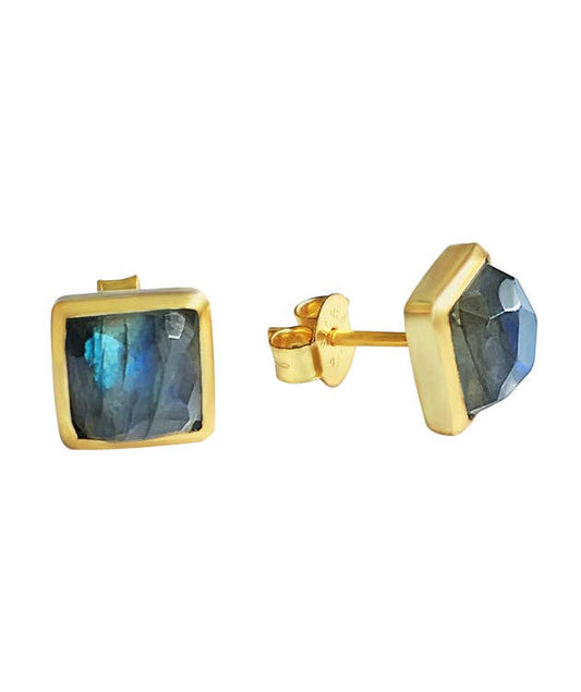 Gold Square Stone Stud Earrings