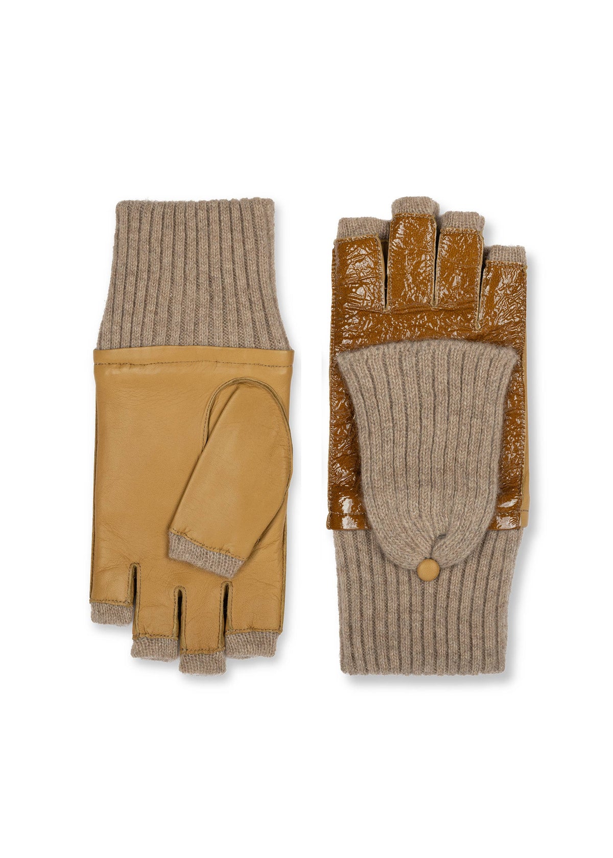 Leather palm back cashmere poptop gloves