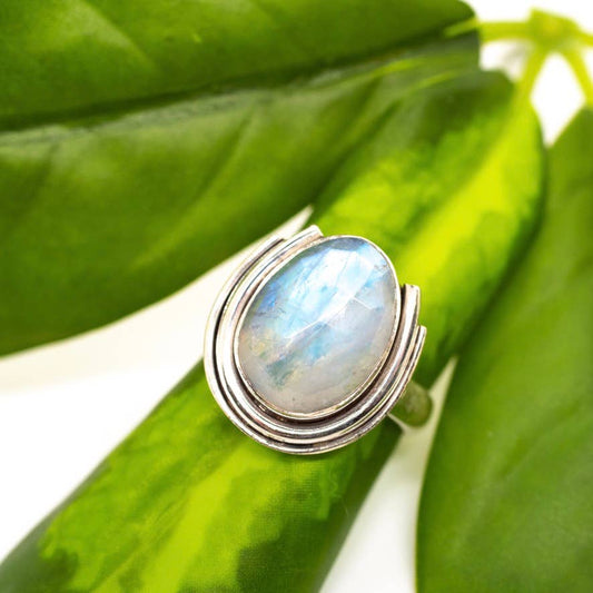 Sterling Silver Moonstone Horseshoe Ring - BR4