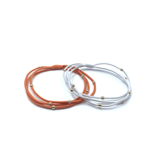 #WP-J - 3mm Gold Water Pony Waterproof Bracelet Hair Bands in Orange and White