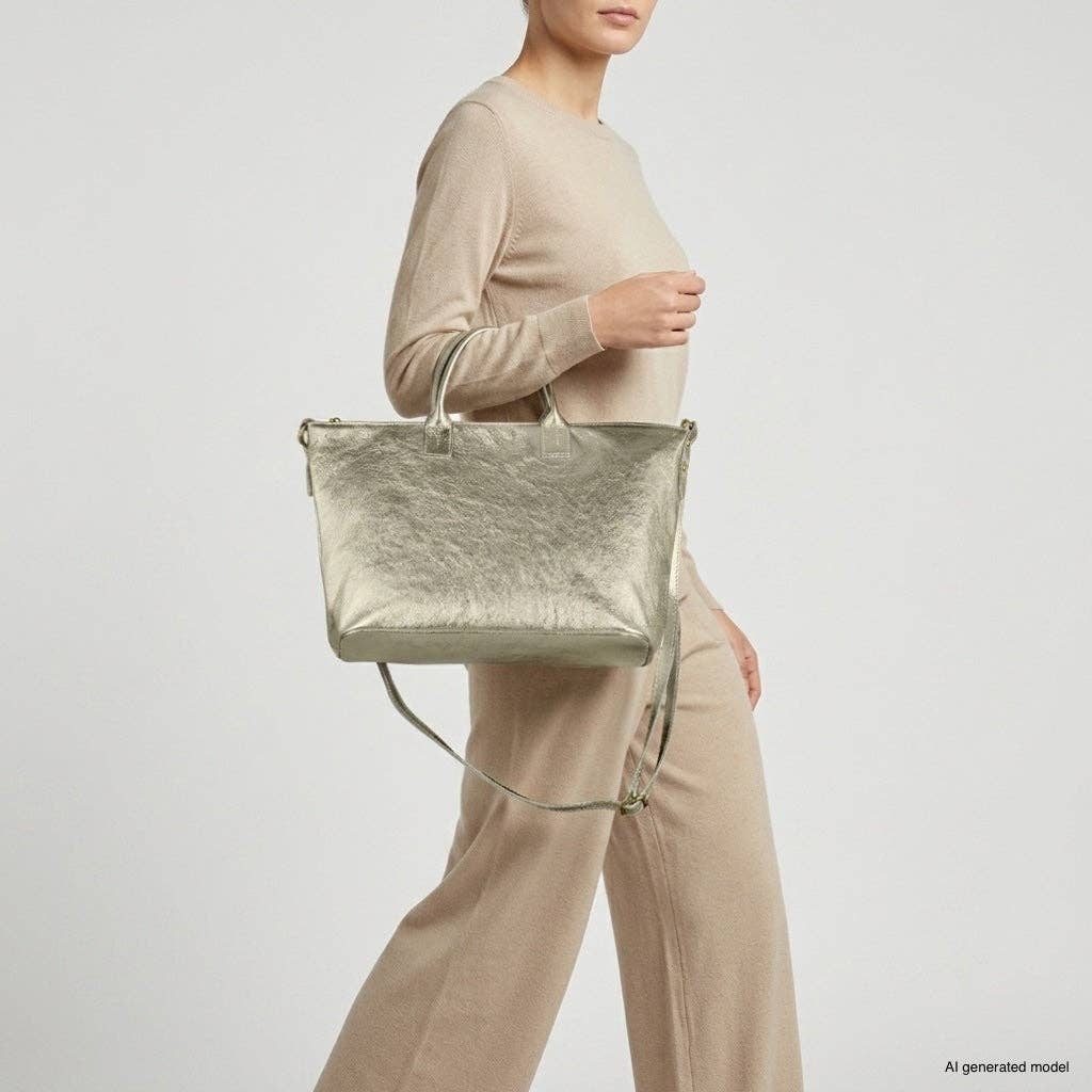 Italian Genuine Metallic Suede Top-Handle Bag 112334