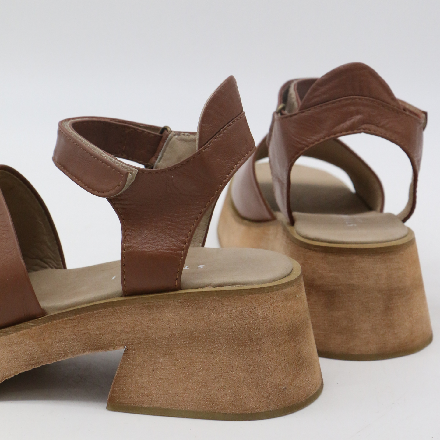 Tribe clog-inspired platform strap-on sandals in tan leather