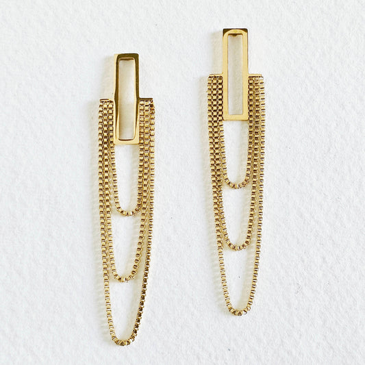 Rectangle modern chain  earrings gold plated brass