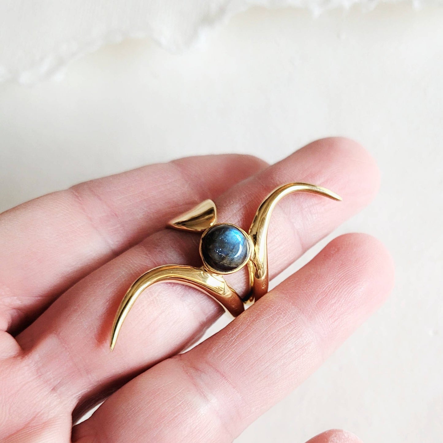 Brass Spider Labradorite Ring adjustable exclusive #BX07