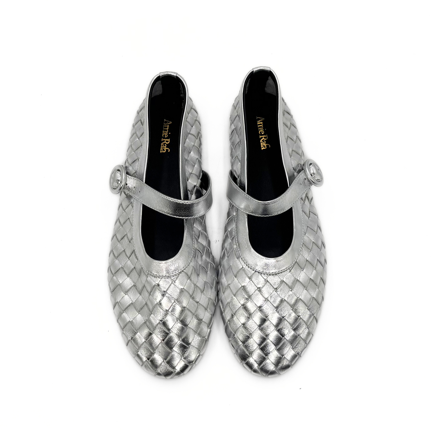 Rena Woven Leather Mary Jane Flat | Silver