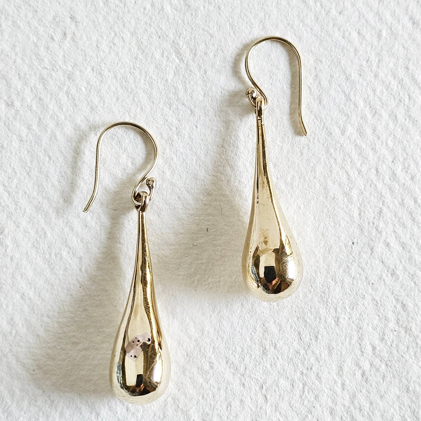 Brass droplet teardrop tear hanging dangle earrings