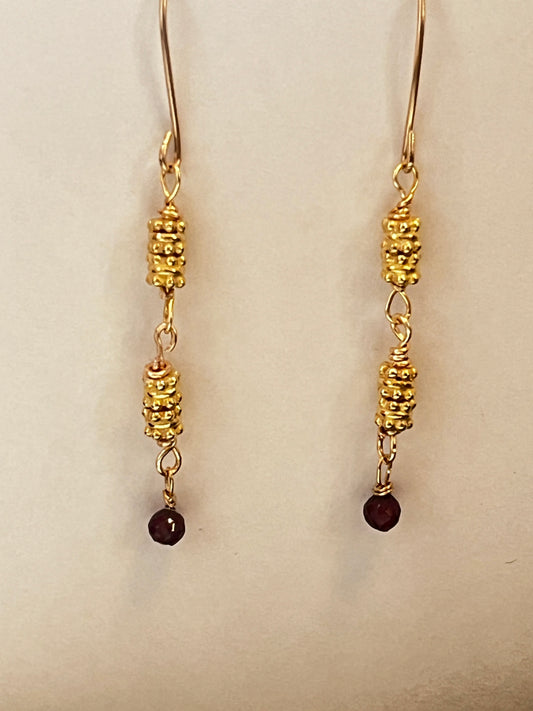 Small Garnet Ball Earrings - Gold Filled