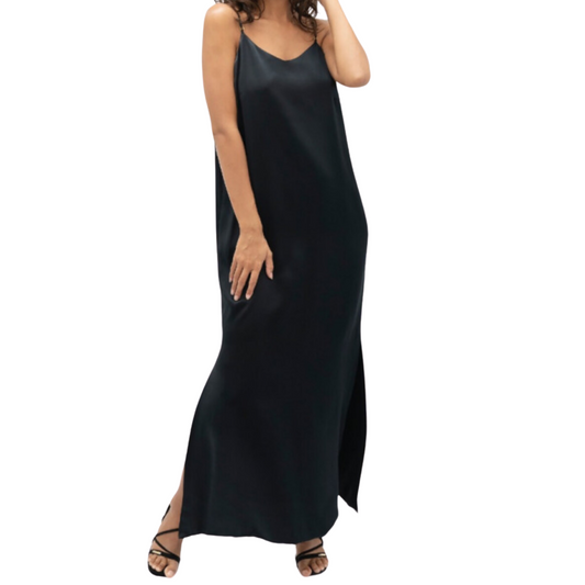 Regenerated Silk Calabar Dress | Black