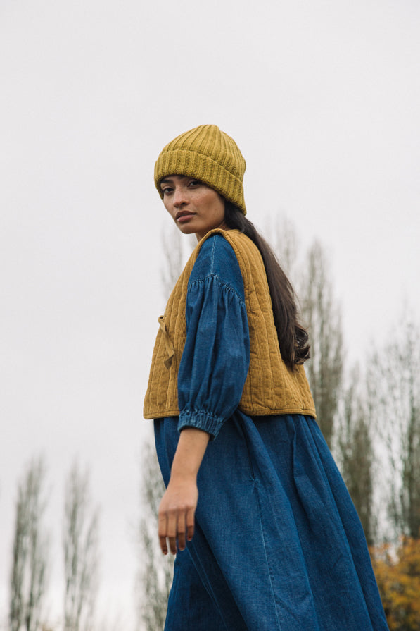 Evergreen Organic Cotton Cord Gilet | Ochre