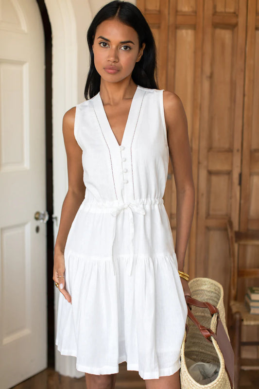Basque Sundress Short | Ivory Linen
