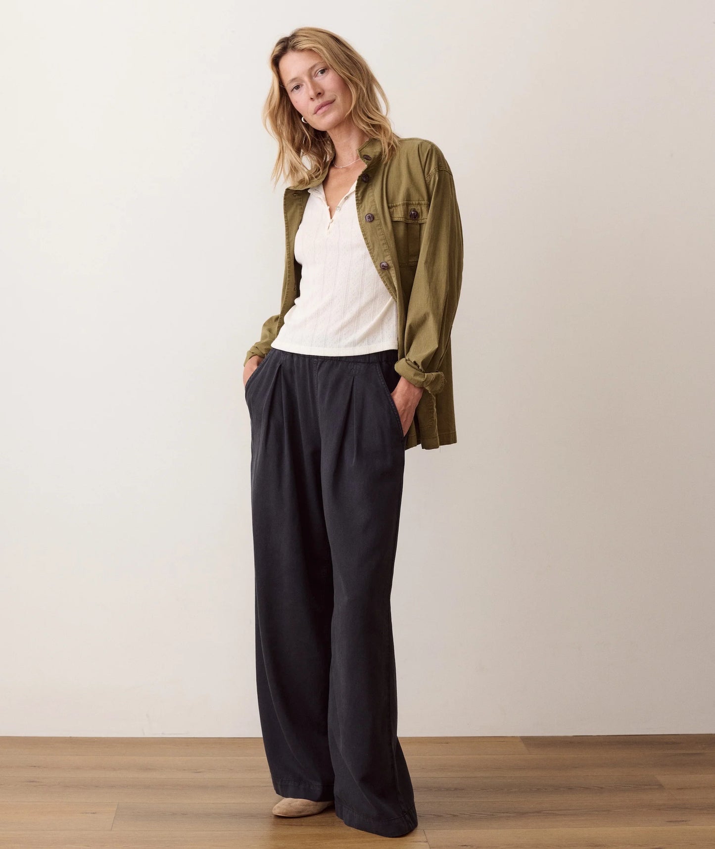 Allison Pleated Wide Leg Trouser | Washed Black