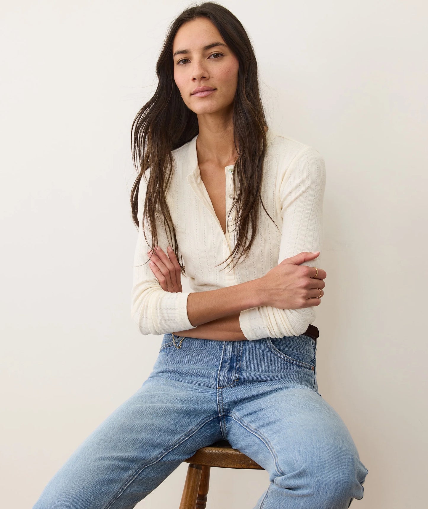 Lexi Pointelle Henley | Antique White