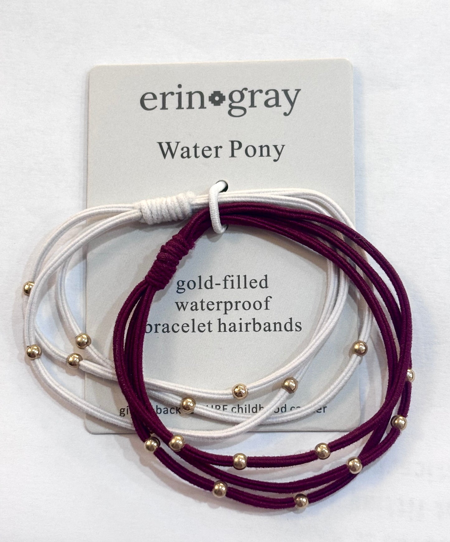 Crimson and White Water Pony - 3mm Gold Waterproof Bracelet Hair Bands